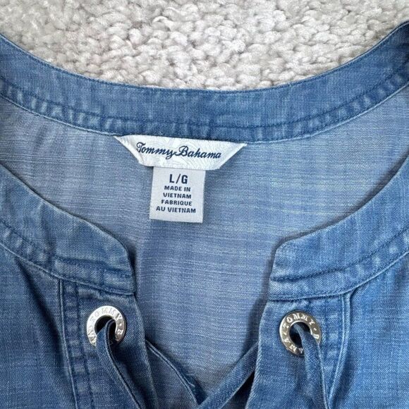 Tommy Bahama Tencel Denim Chambrey Sleeveless Lace Up Tank Top - Picture 3 of 7
